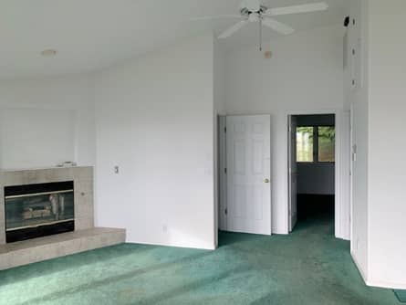 Great Room with Propane Fireplace and Ceiling Fan